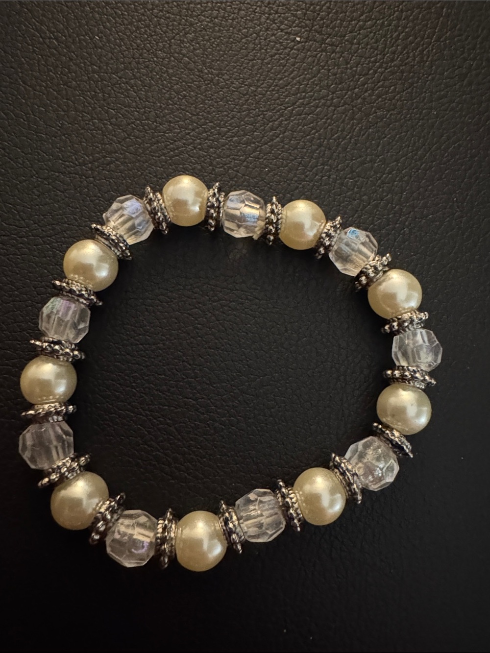 Ivory Pearl and Clear Crystal Stretch Bracelet